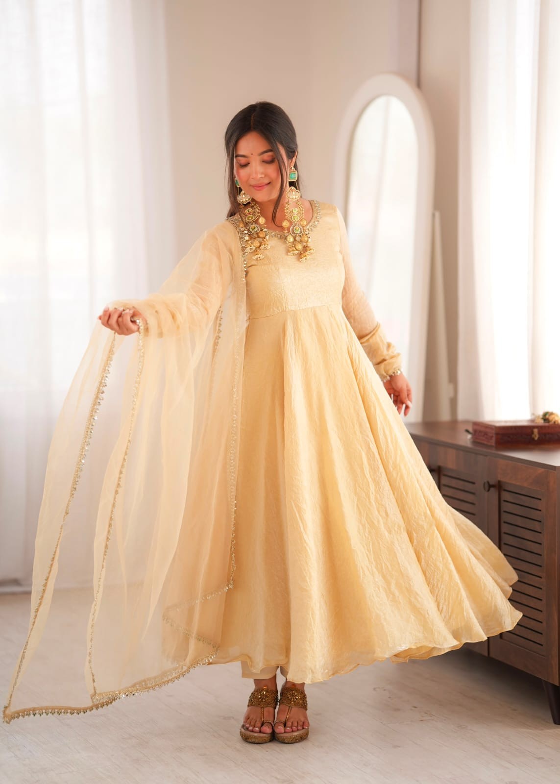 Doremon Crush Gown with Real Mirror Work Lace Border